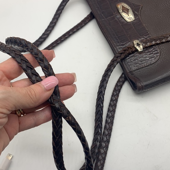 Brighton Vintage Brown Leather Braided Shoulder Bag BRN5279C - Picture 9 of 13